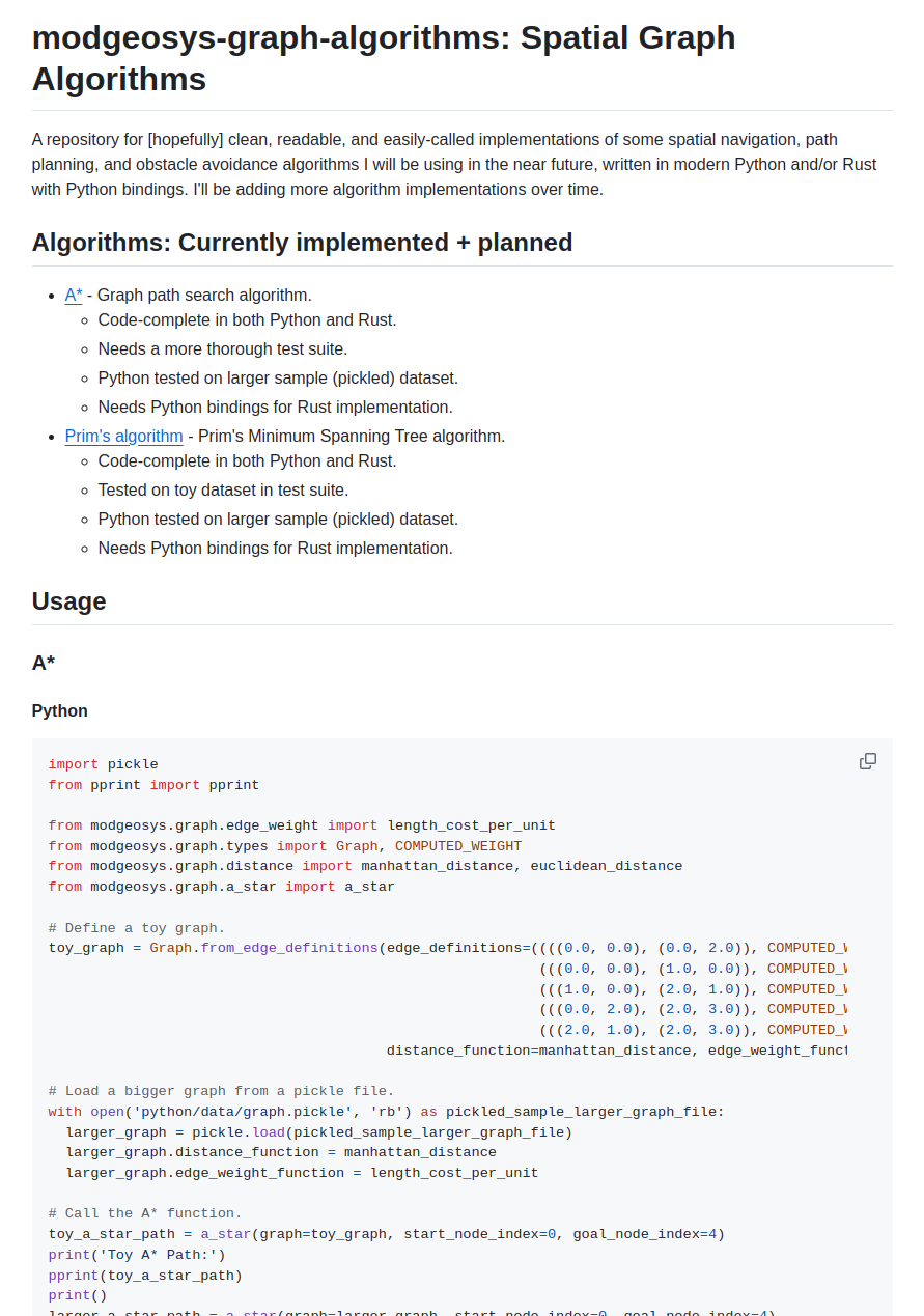 Screenshot of graph algorithms repository